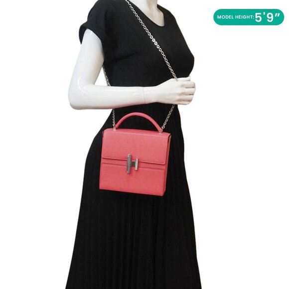 Hermes  Cinhetic Boxy Leather Top Handle Shoulder Bag Pink - Picture 2 of 13